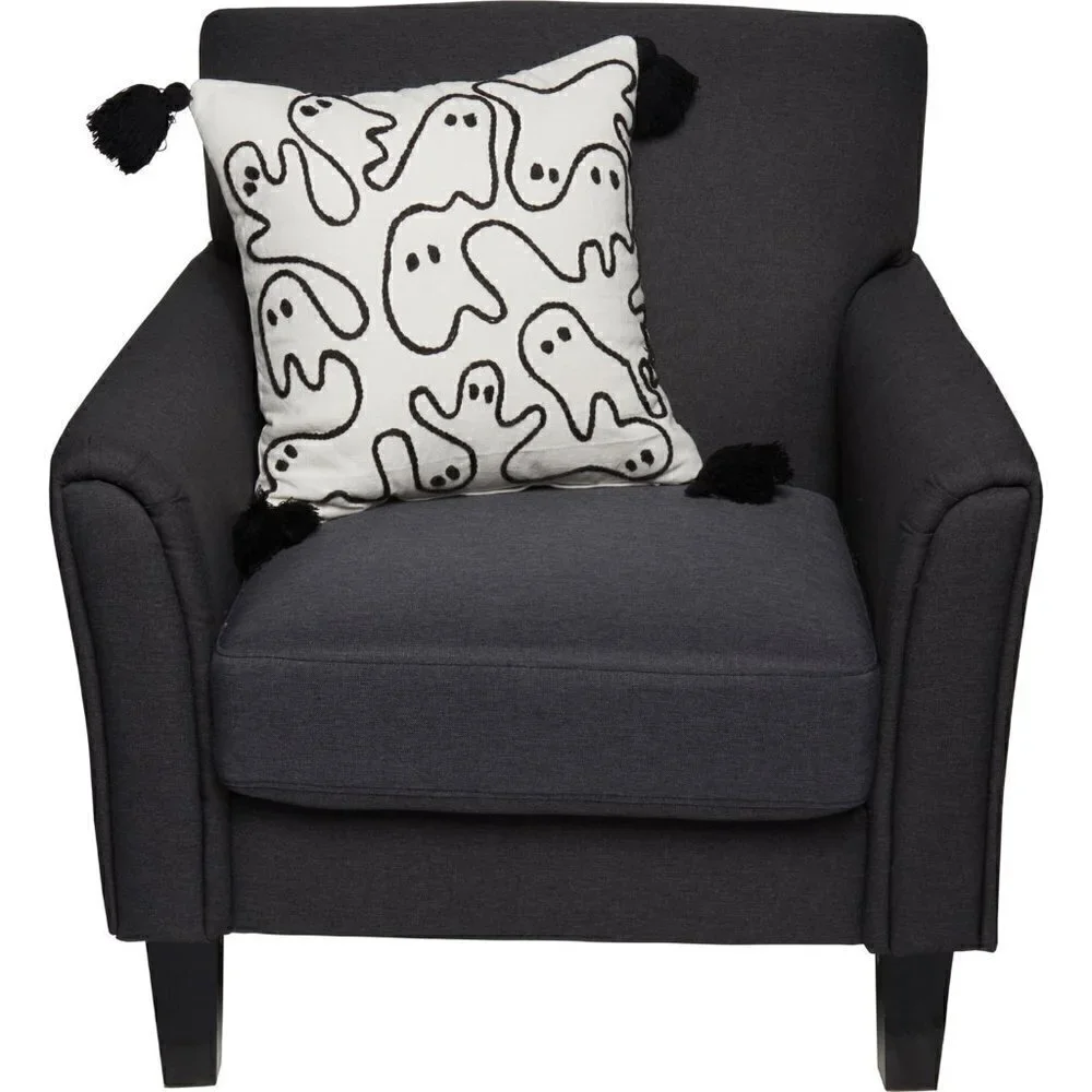 NEW Indigo Moon Ghostly Embroidery Throw Pillow - 18x18” Halloween Decor Ghost